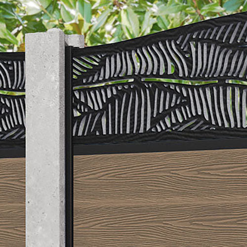 Classic Feather Curved Top Fence Panel - Teak - for existing concrete posts