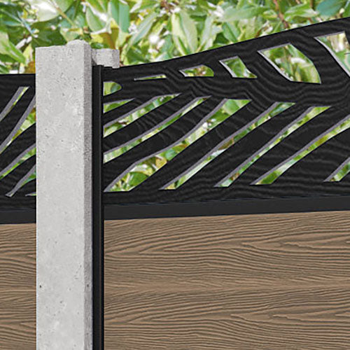 Classic Palm Curved Top Fence Panel - Teak - for existing concrete posts