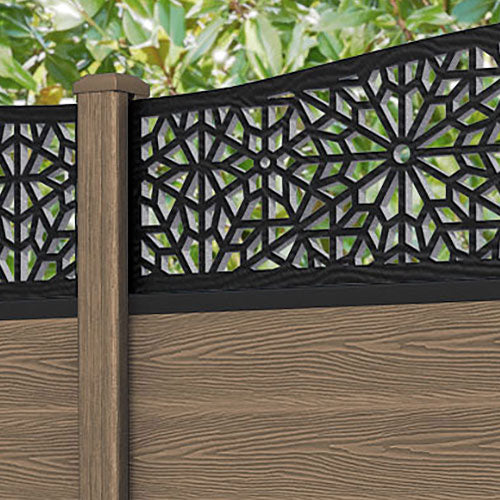 Classic Alnara Curved Top Fence Panel - Teak - with our composite posts