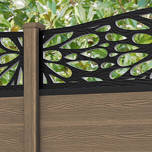 Classic Blossom Curved Top Fence Panel - Teak - with our composite posts