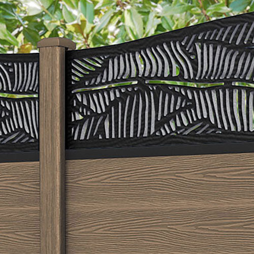 Classic Feather Curved Top Fence Panel - Teak - with our composite posts