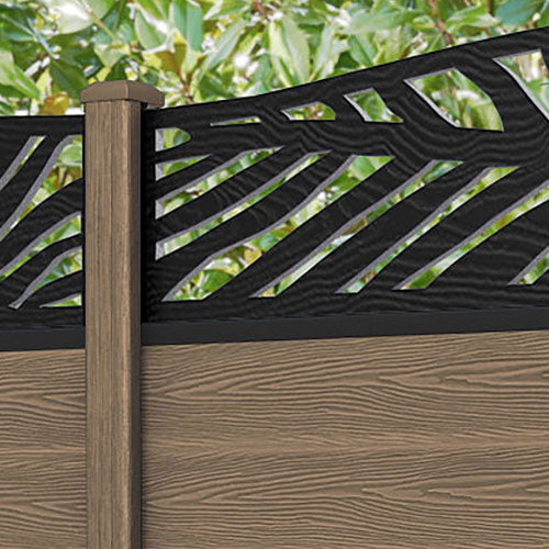 Classic Palm Curved Top Fence Panel - Teak - with our composite posts