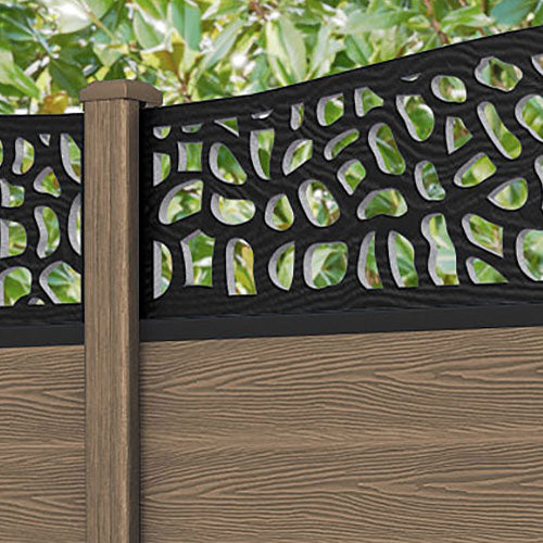 Classic Pebble Curved Top Fence Panel - Teak - with our composite posts
