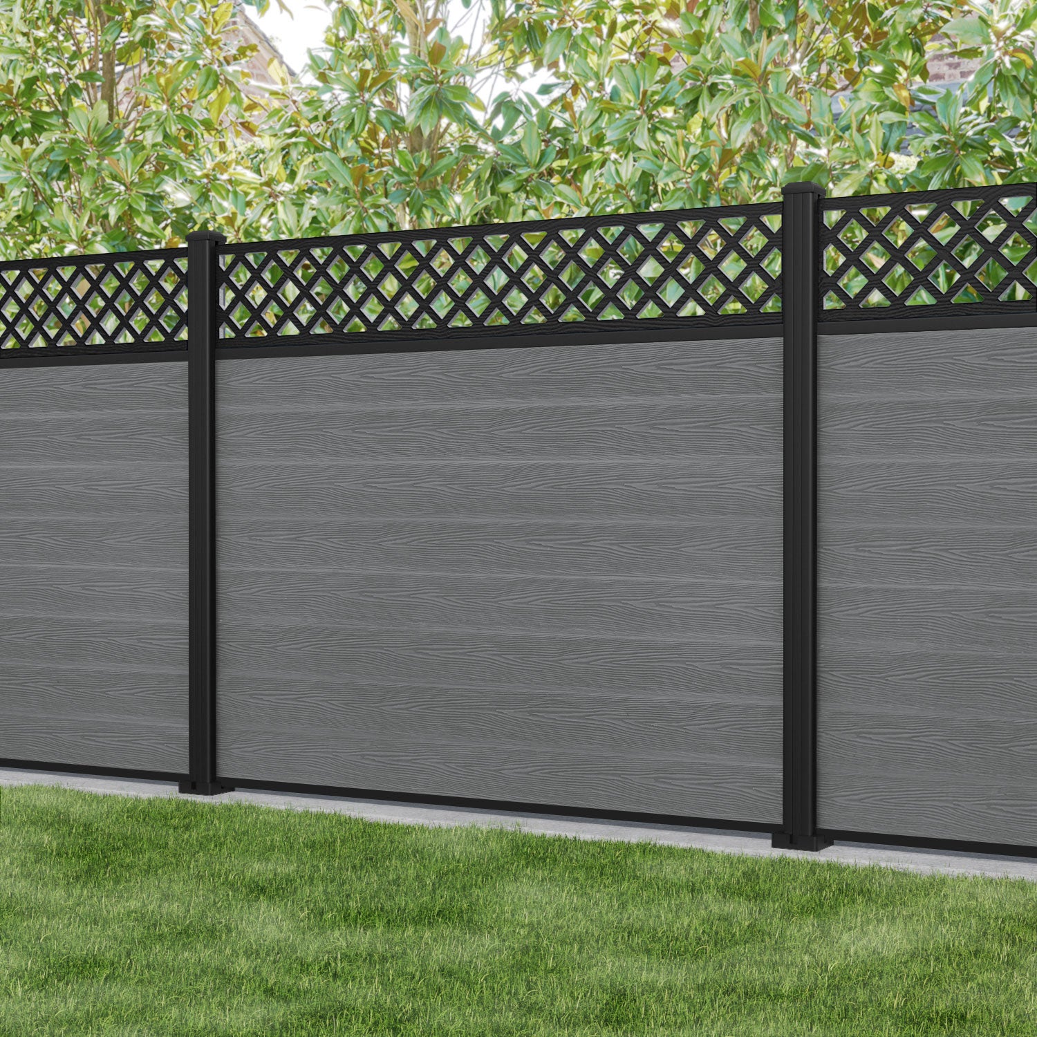 Classic Hive Fence Panel - Mid Grey - with our aluminium posts