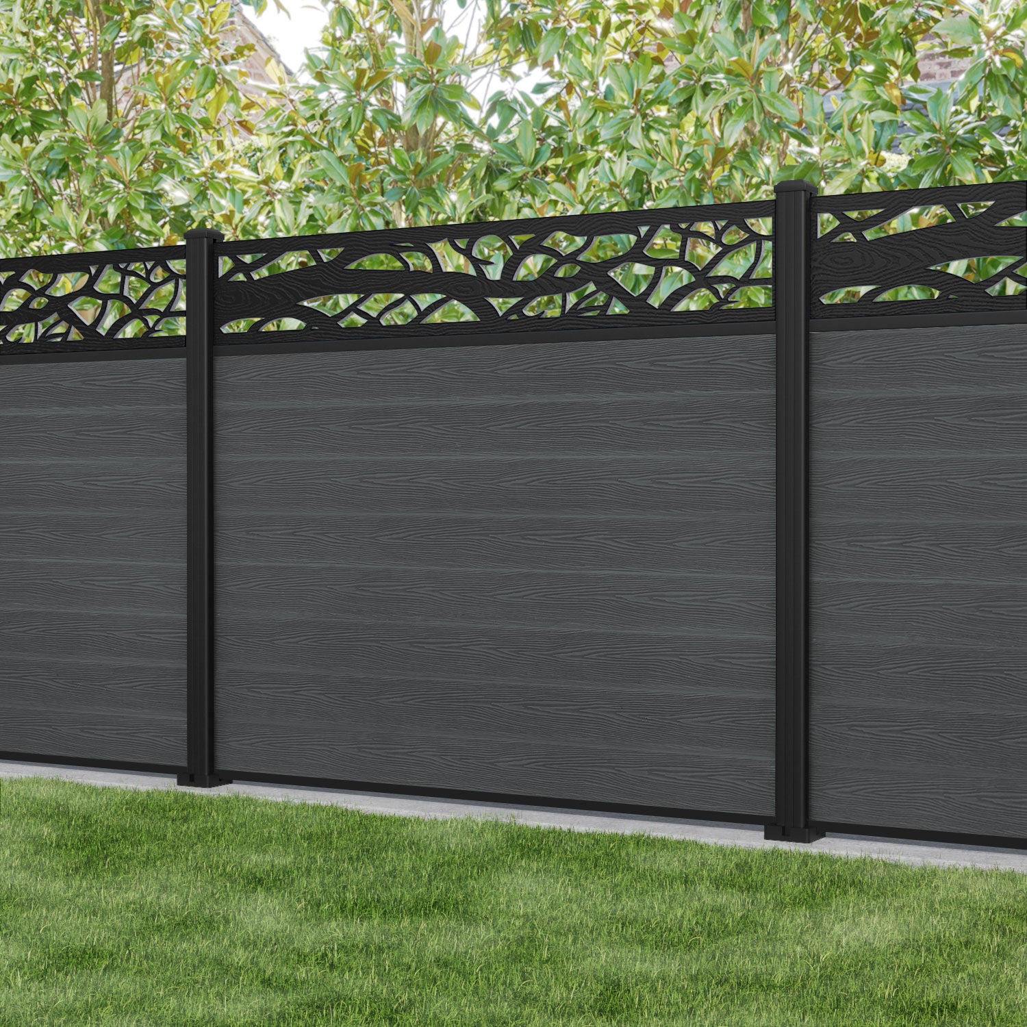 Classic Twilight Fence Panel - Dark Grey - with our aluminium posts