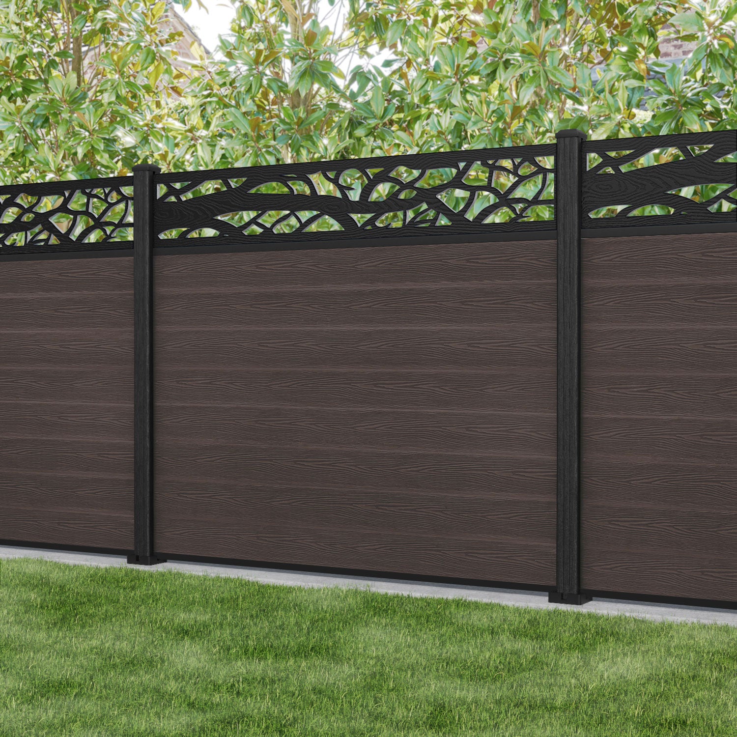 Classic Twilight Fence Panel - Mid Brown - with our composite posts