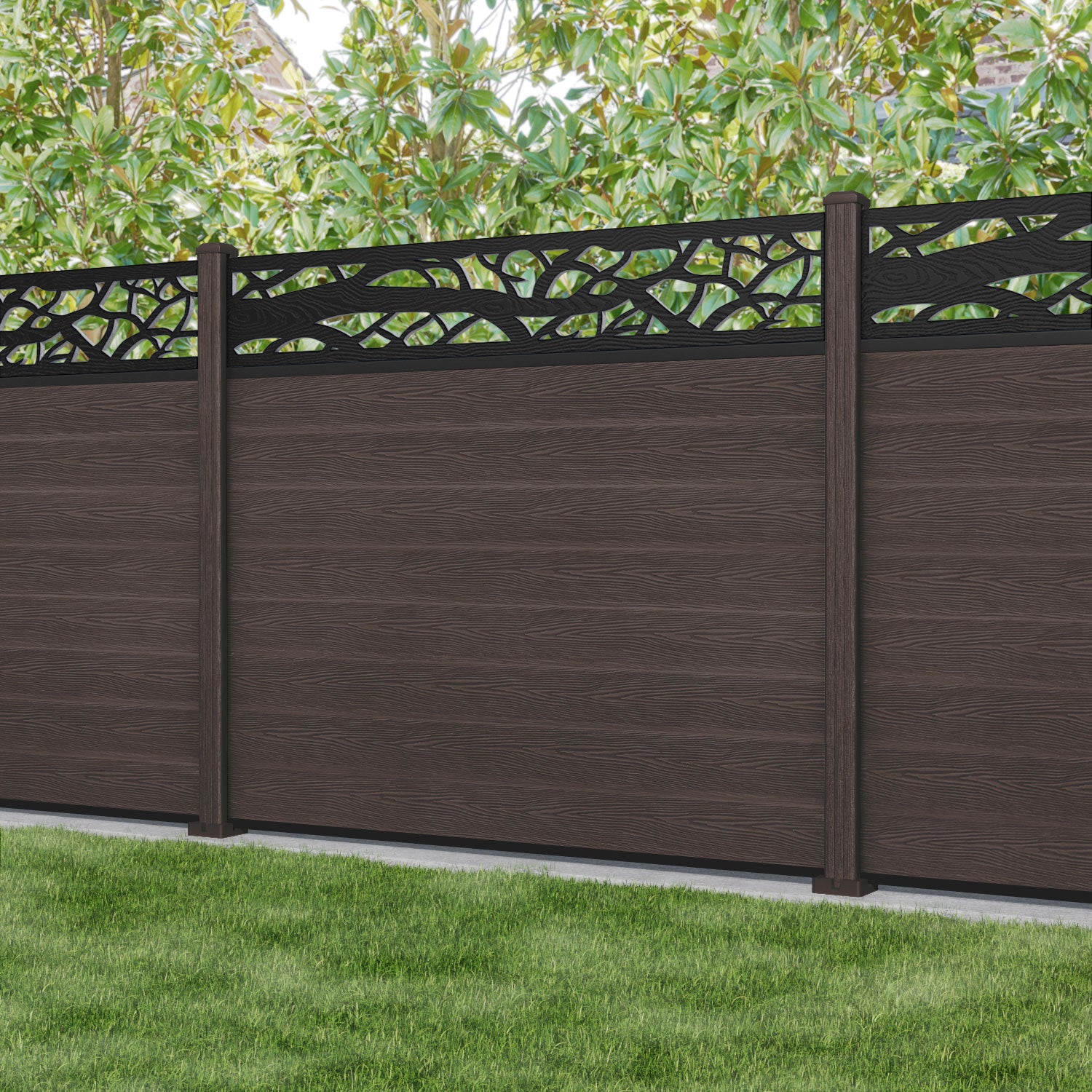 Classic Twilight Fence Panel - Mid Brown - with our composite posts