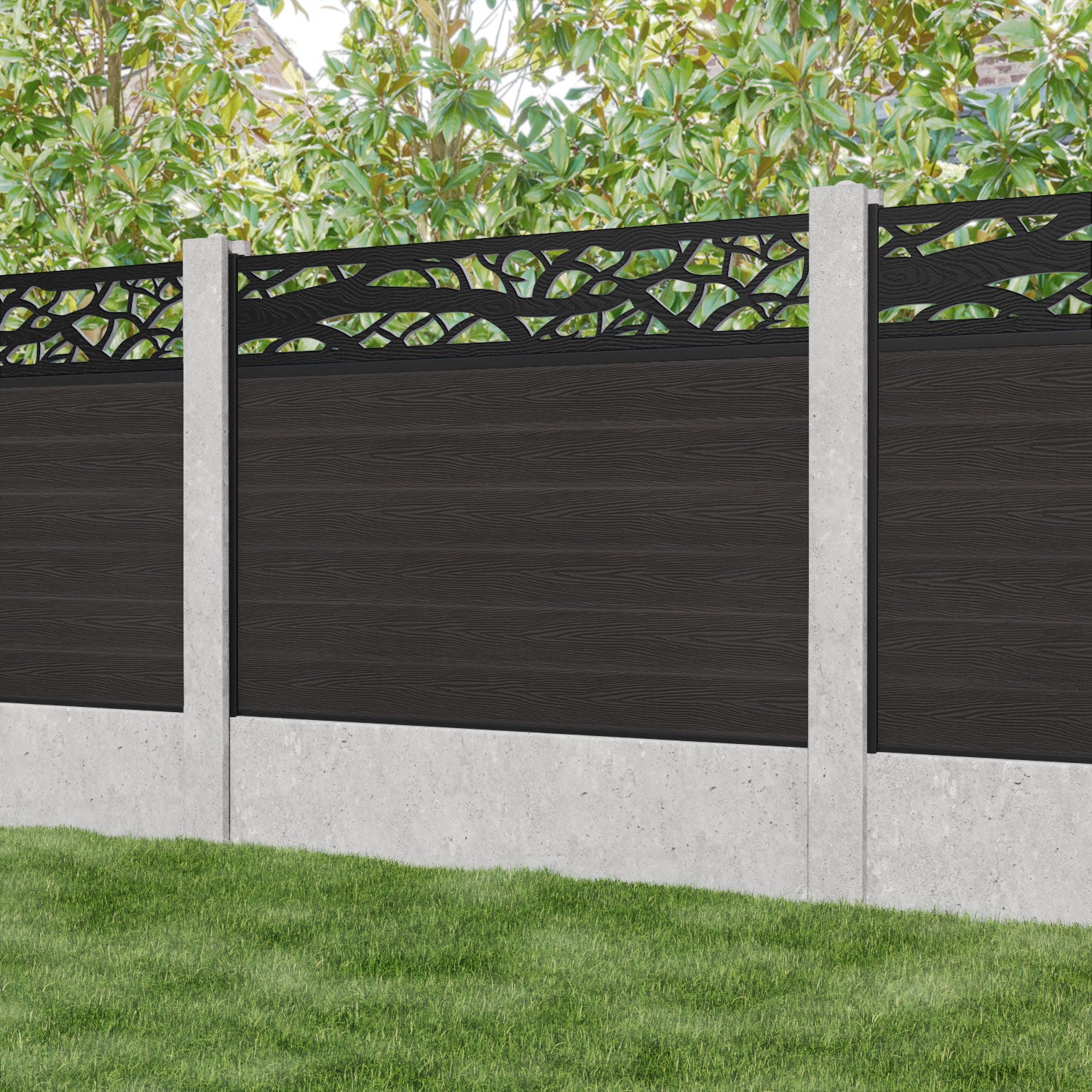Classic Twilight Fence Panel - Dark Oak - for existing concrete posts