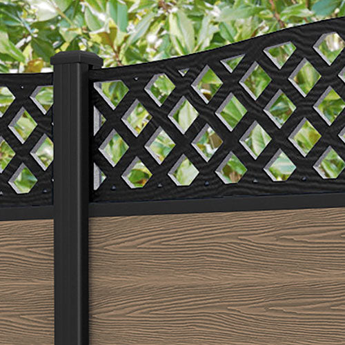 Classic High Wave Fence Panel - Teak - with our aluminium posts