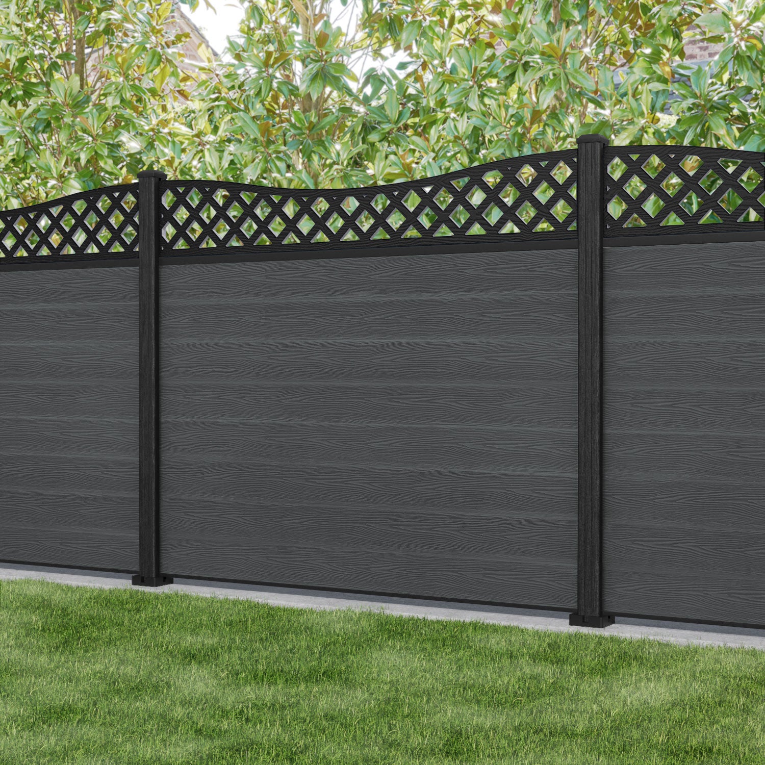 Classic Low Wave Fence Panel - Dark Grey - with our composite posts