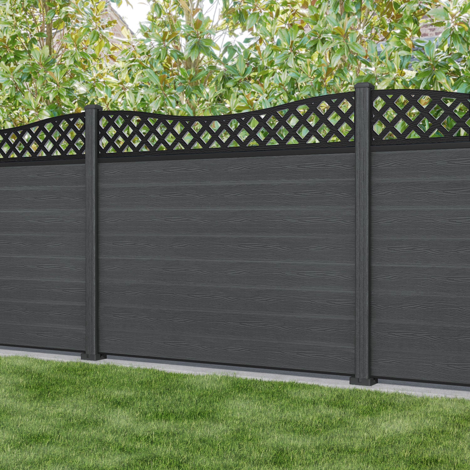 Classic Low Wave Fence Panel - Dark Grey - with our composite posts