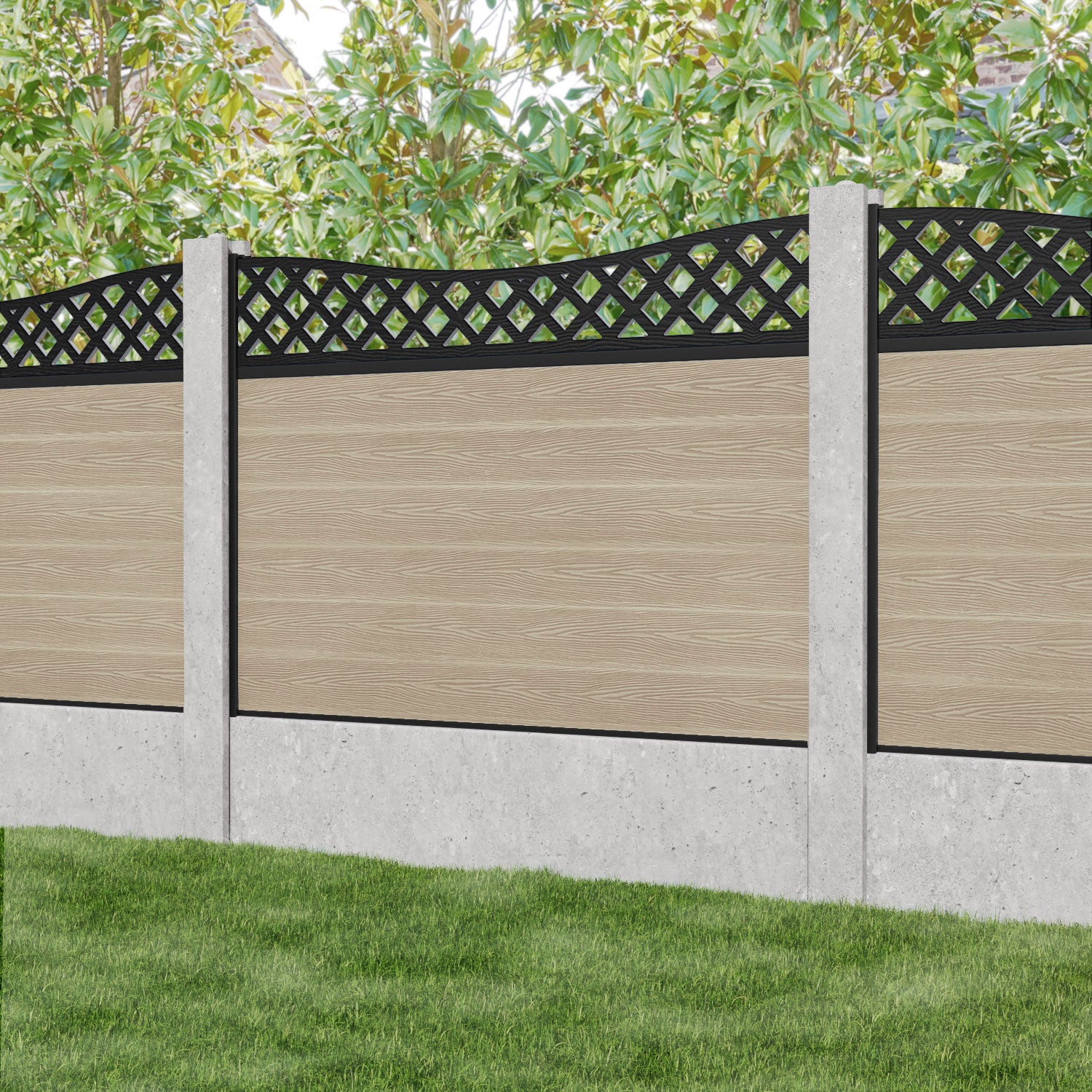 Classic Low Wave Fence Panel - Light Oak - for existing concrete posts