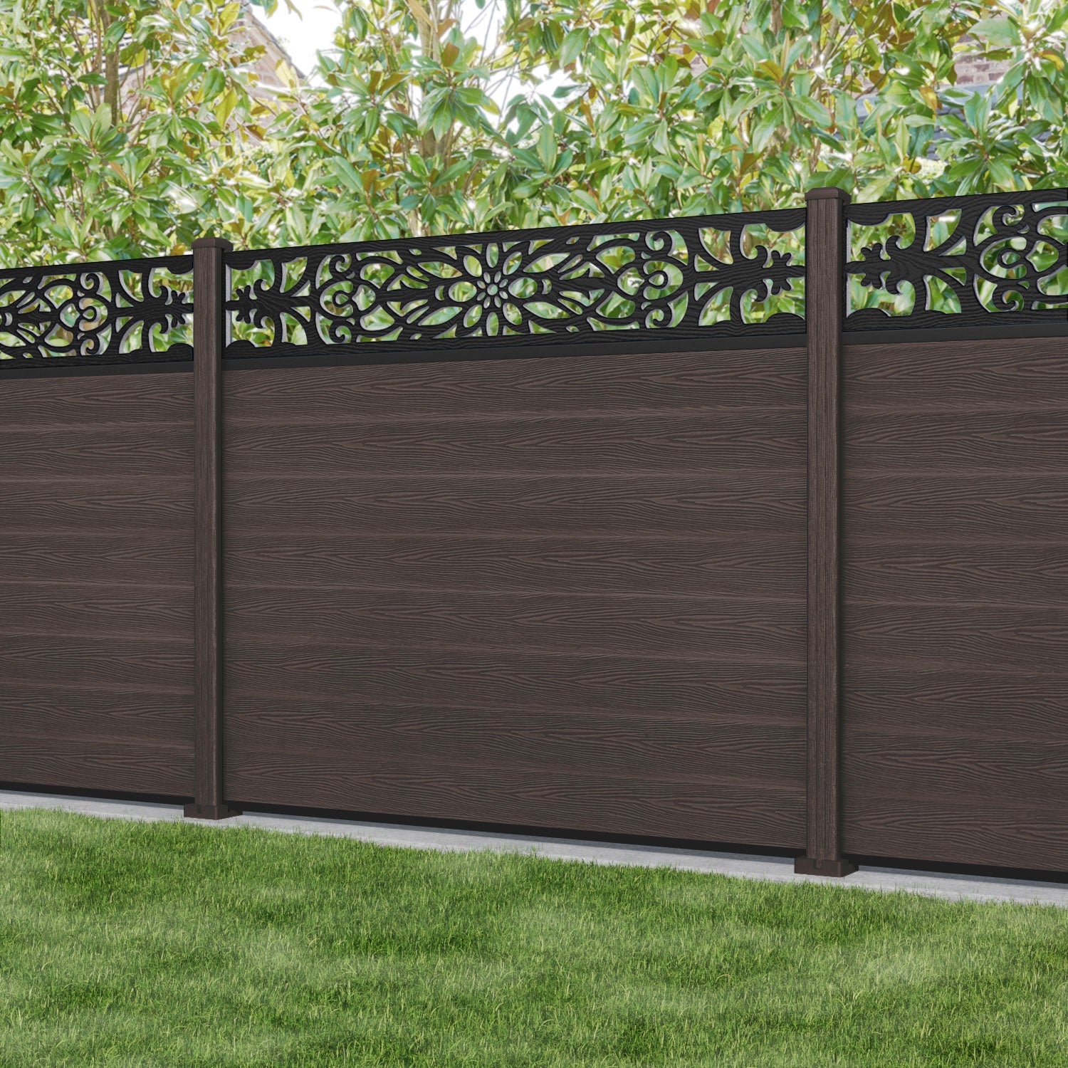 Classic Windsor Fence Panel - Mid Brown - with our composite posts