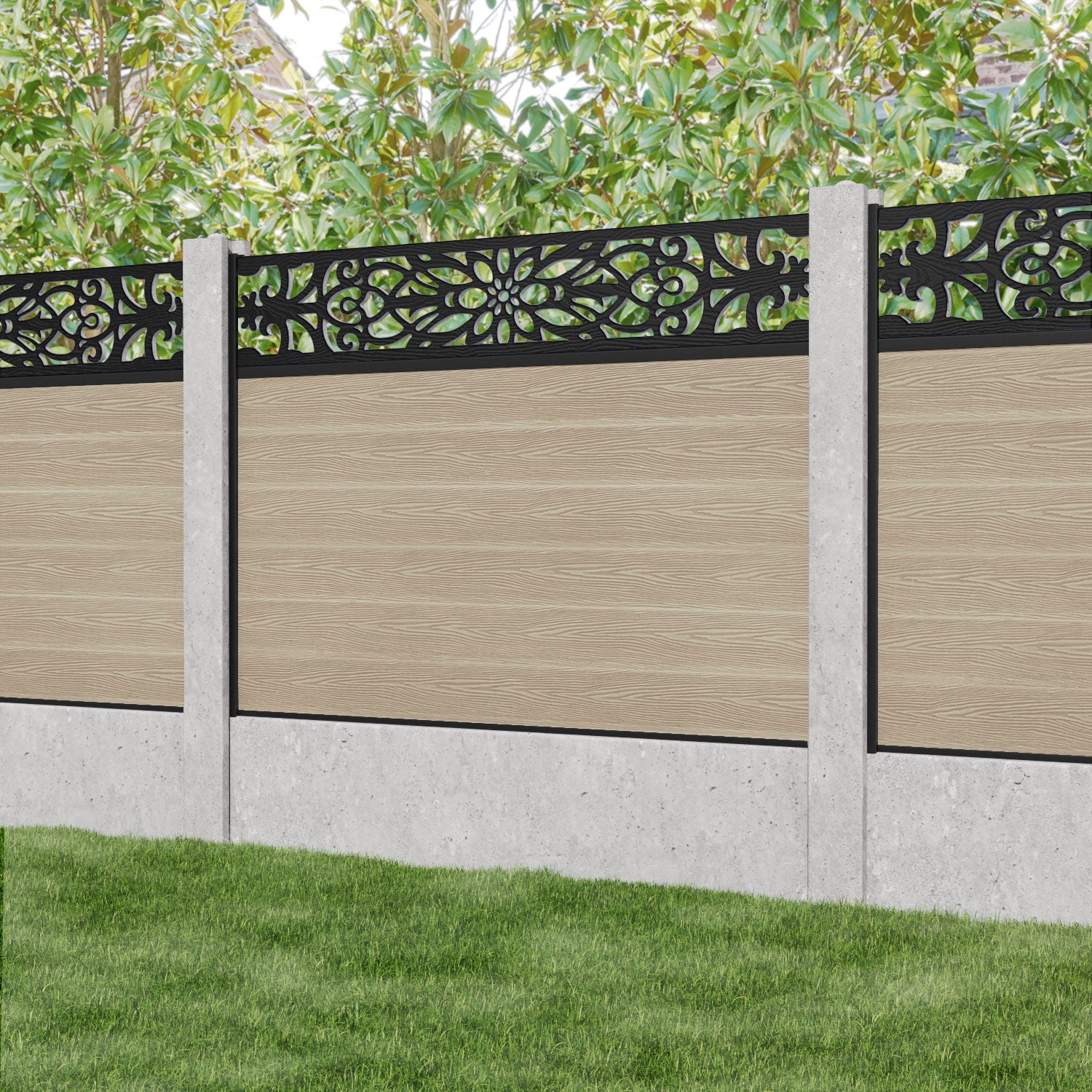 Classic Windsor Fence Panel - Light Oak - for existing concrete posts