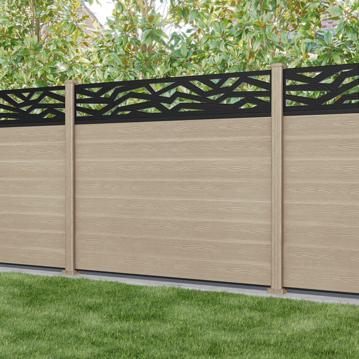 Classic Zenith Fence Panel - Light Oak - with our composite posts