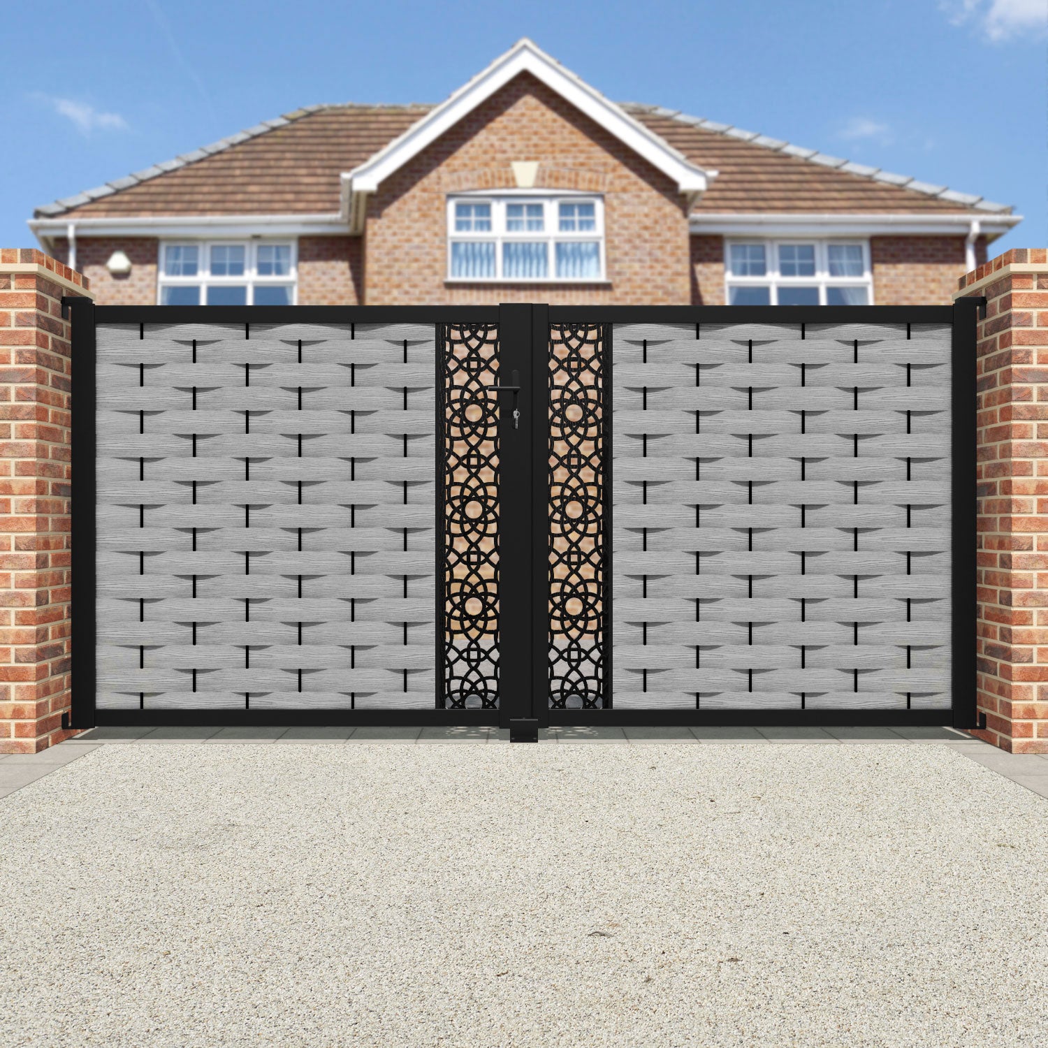 Ripple Ambar Straight Top Driveway Gate - Light Grey - Middle Screen
