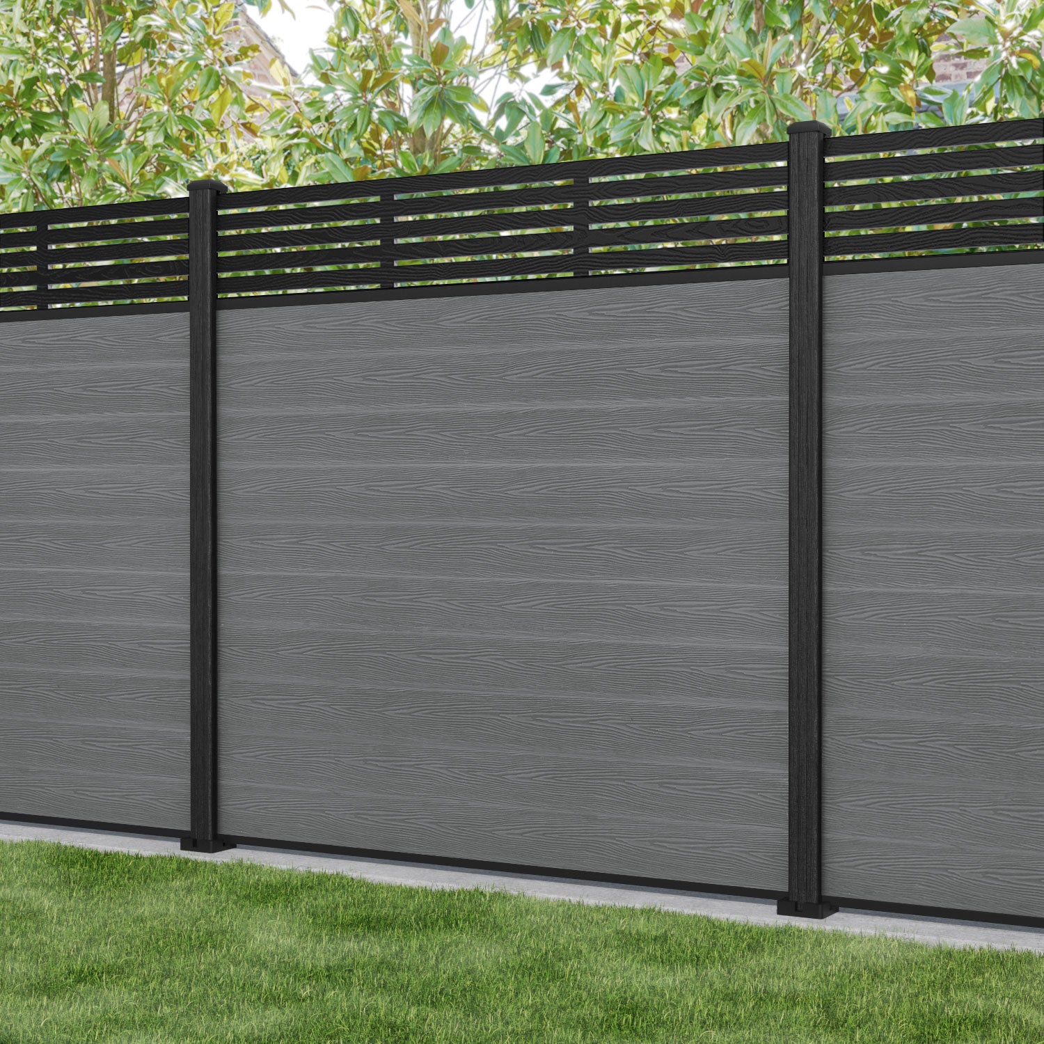 Classic Aspen Fence Panel - Mid Grey - with our composite posts