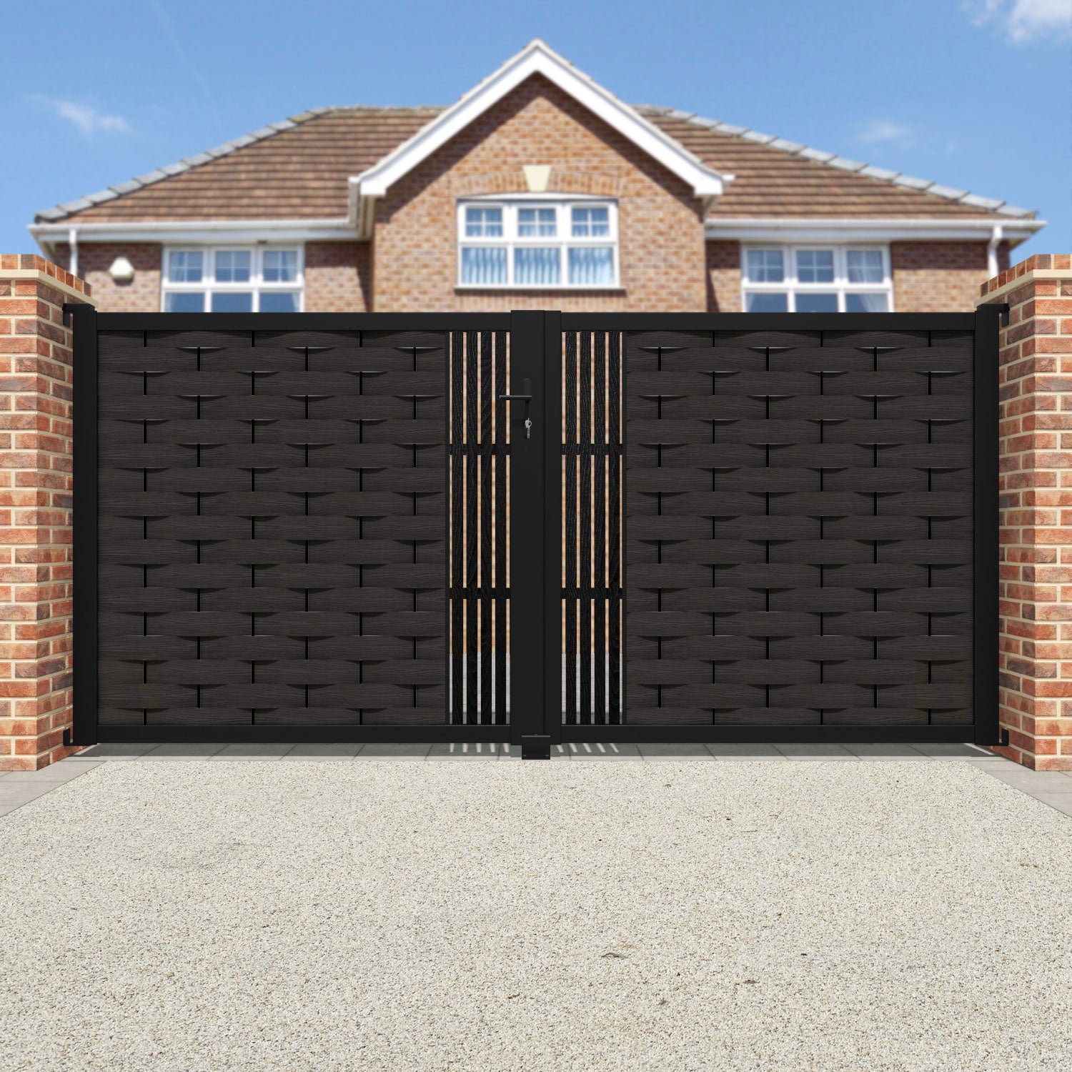 Ripple Aspen Straight Top Driveway Gate - Dark Oak - Middle Screen