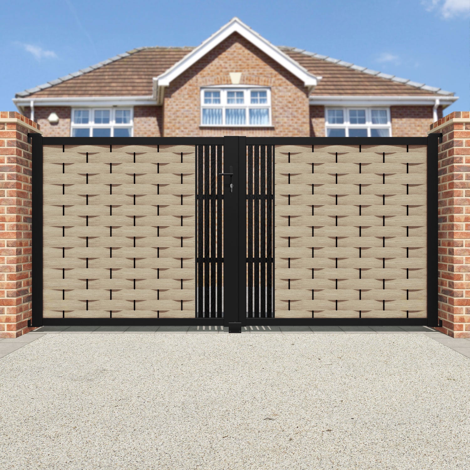 Ripple Aspen Straight Top Driveway Gate - Light Oak - Middle Screen