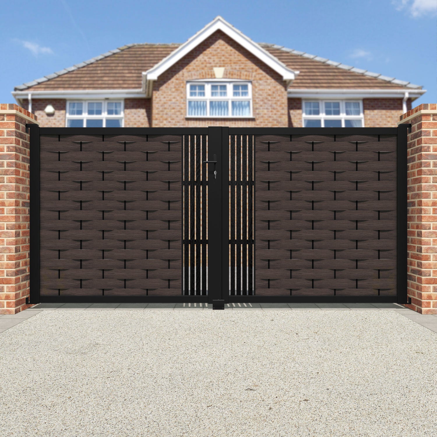 Ripple Aspen Straight Top Driveway Gate - Mid Brown - Middle Screen