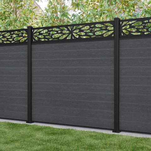 Classic Blossom Fence Panel - Dark Grey - with our aluminium posts