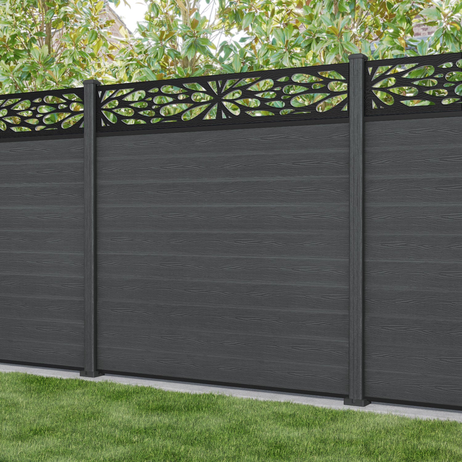 Classic Blossom Fence Panel - Dark Grey - with our composite posts