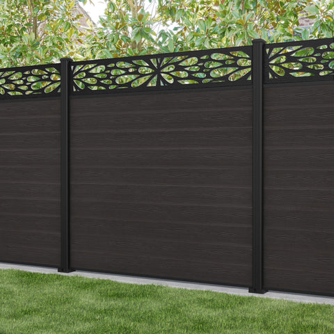 Classic Blossom Fence Panel - Dark Oak - with our aluminium posts
