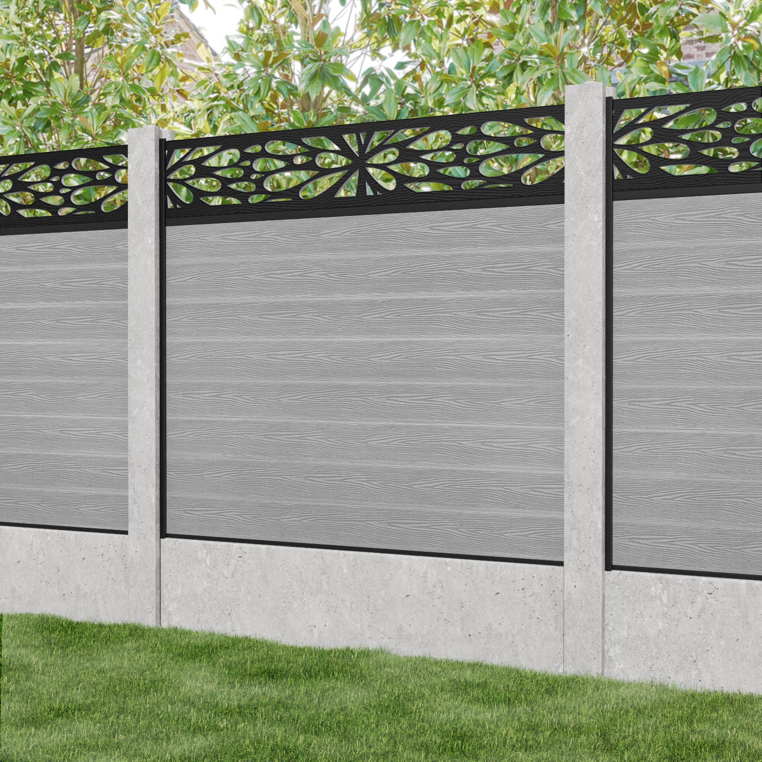 Classic Blossom Fence Panel - Light Grey - for existing concrete posts