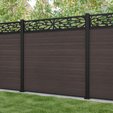 Classic Blossom Fence Panel - Mid Brown - with our aluminium posts