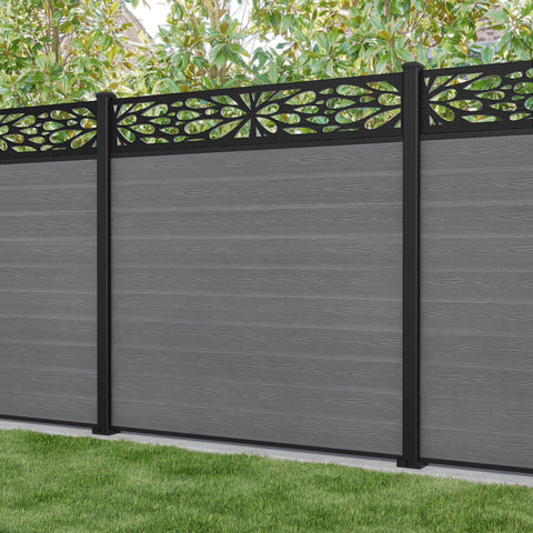 Classic Blossom Fence Panel - Mid Grey - with our aluminium posts