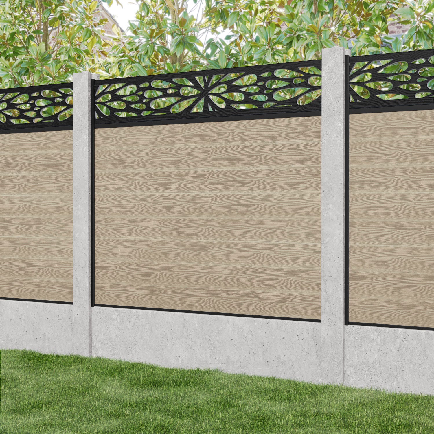 Classic Blossom Fence Panel - Light Oak - for existing concrete posts
