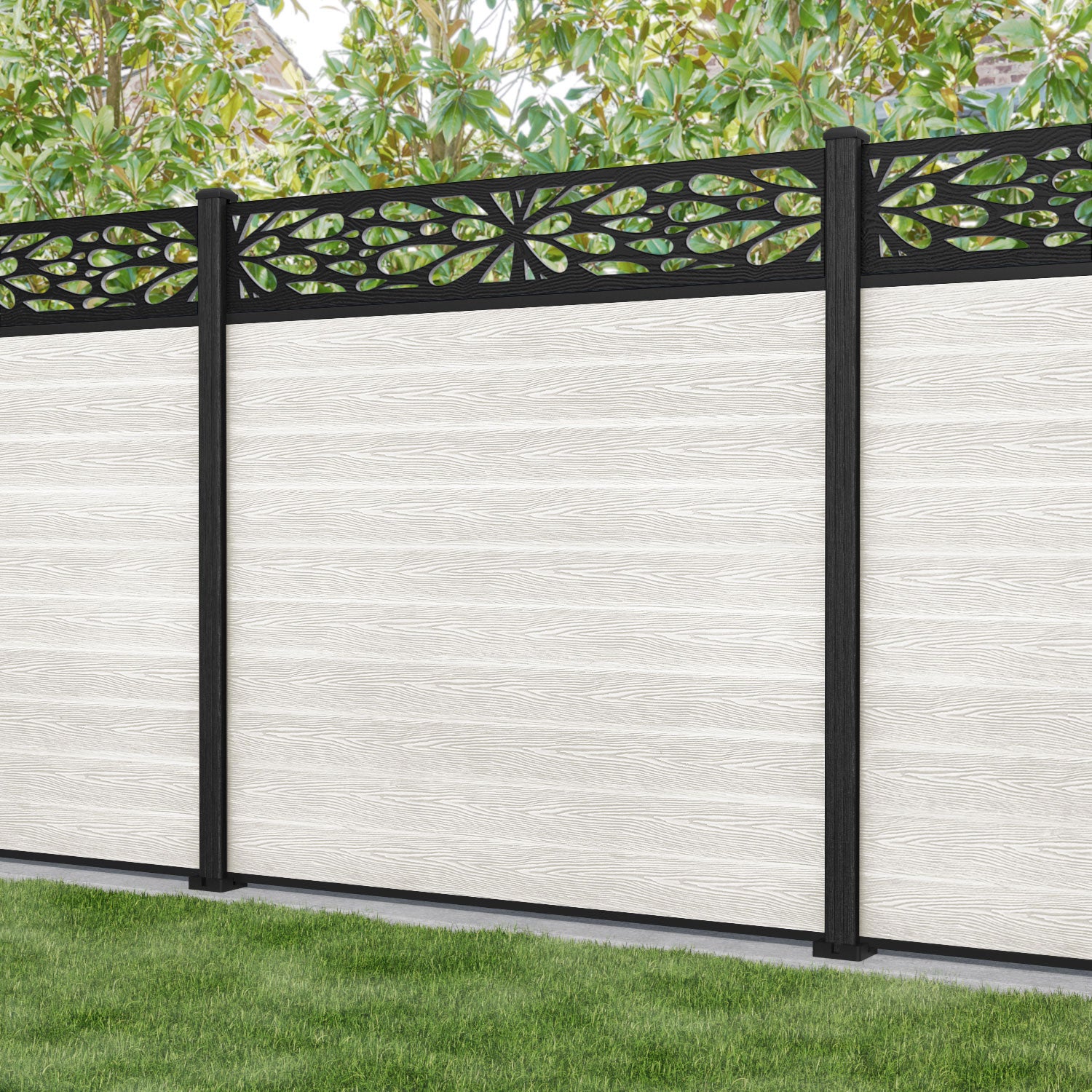 Classic Blossom Fence Panel - Light Stone - with our composite posts