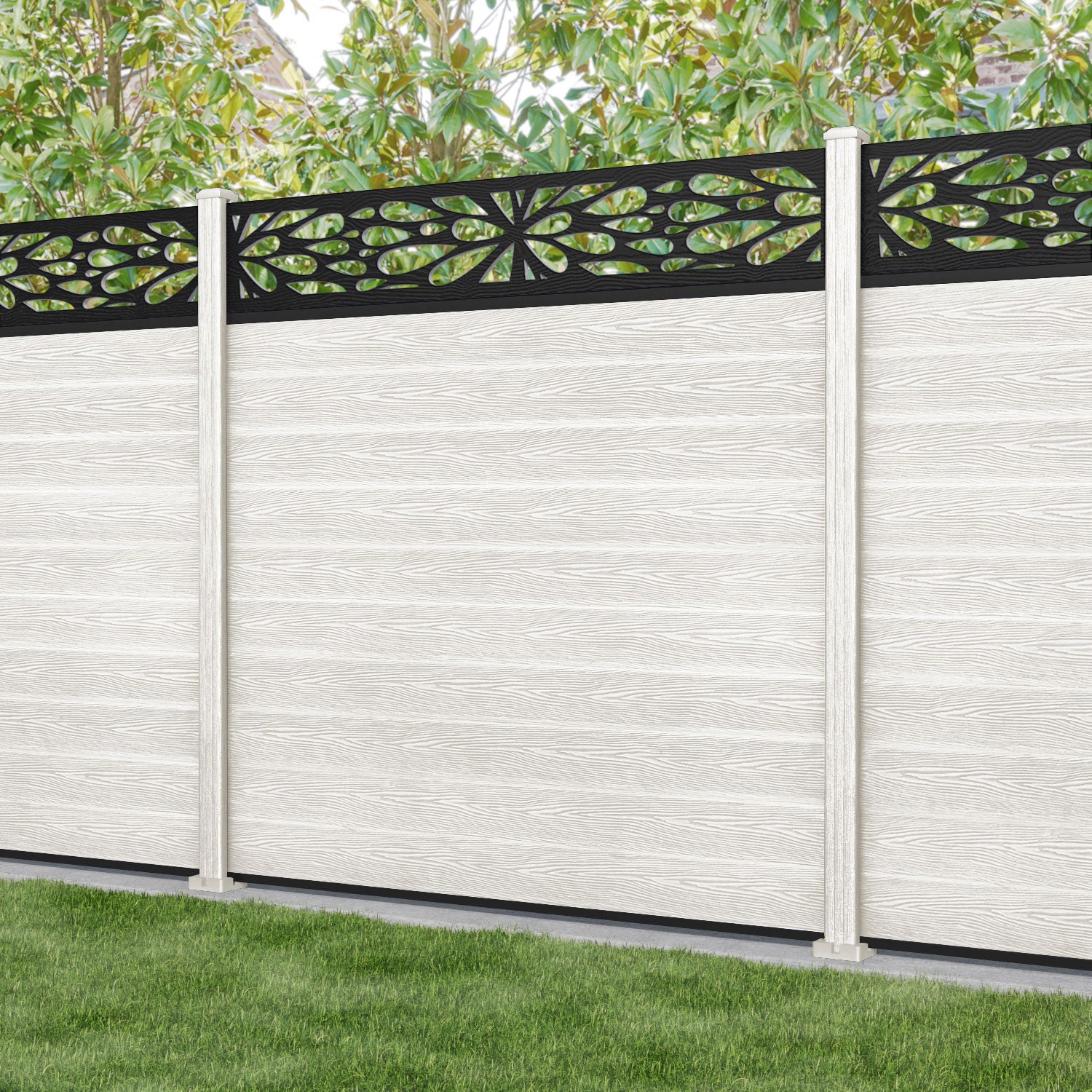 Classic Blossom Fence Panel - Light Stone - with our composite posts