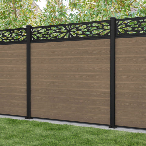 Classic Blossom Fence Panel - Teak - with our aluminium posts