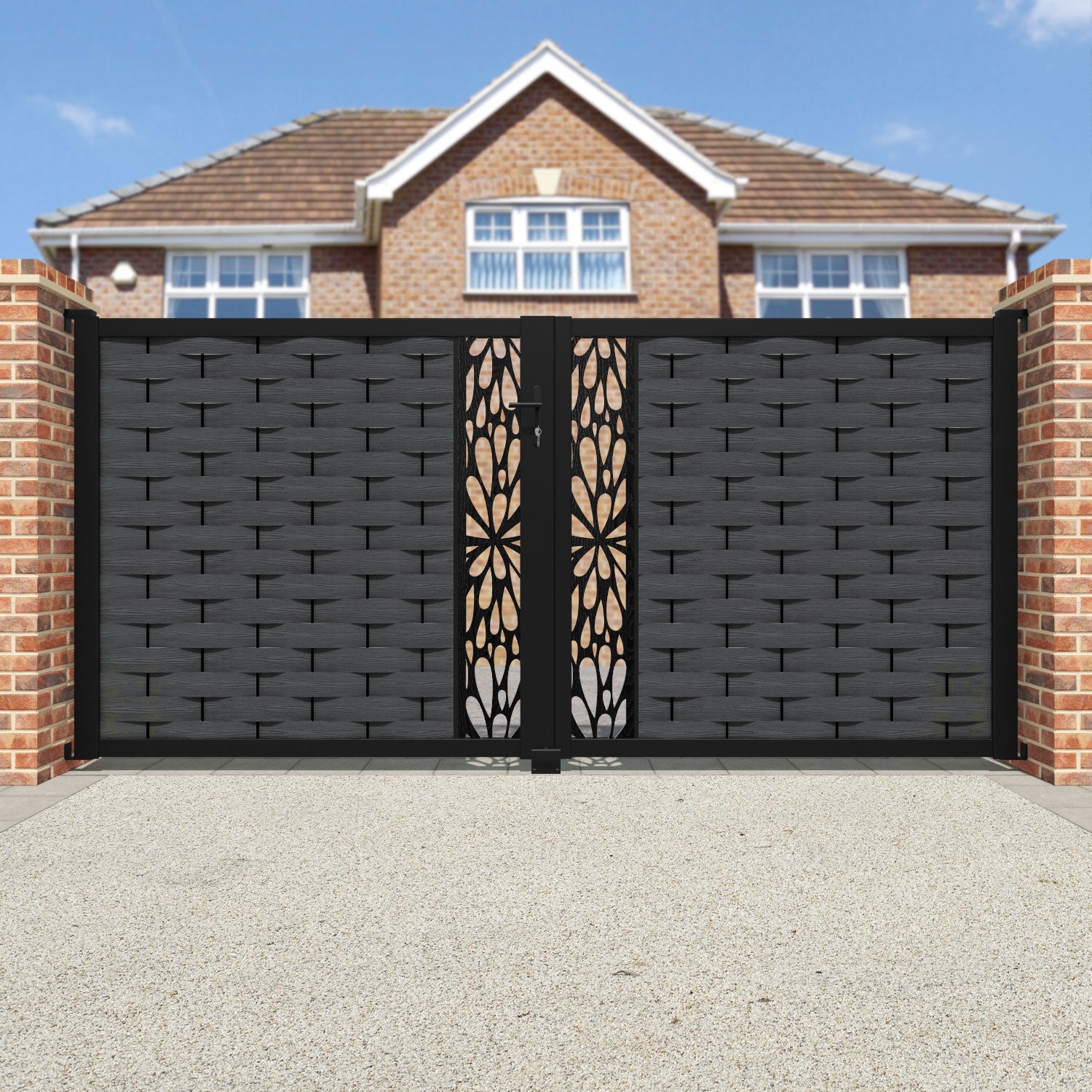 Ripple Blossom Straight Top Driveway Gate - Dark Grey - Middle Screen
