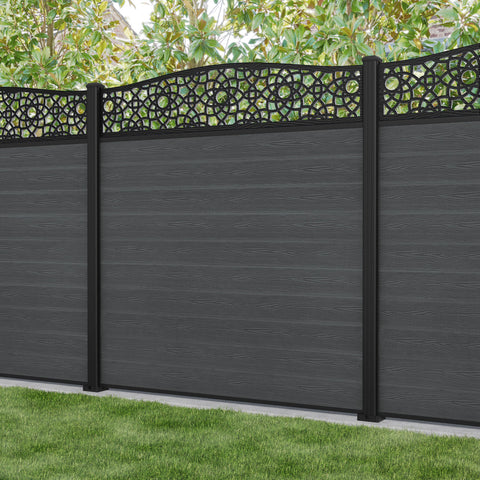 Classic Ambar Curved Top Fence Panel - Dark Grey - with our aluminium posts