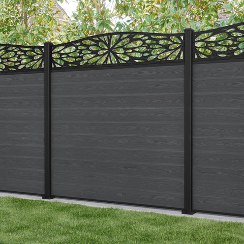 Classic Blossom Curved Top Fence Panel - Dark Grey - with our aluminium posts