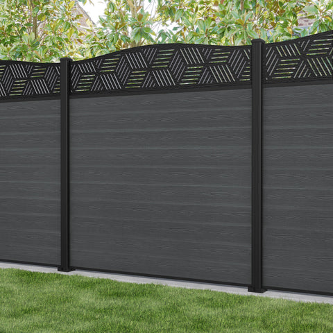 Classic Cubed Curved Top Fence Panel - Dark Grey - with our aluminium posts