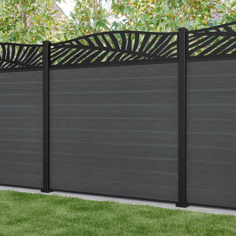 Classic Palm Curved Top Fence Panel - Dark Grey - with our aluminium posts