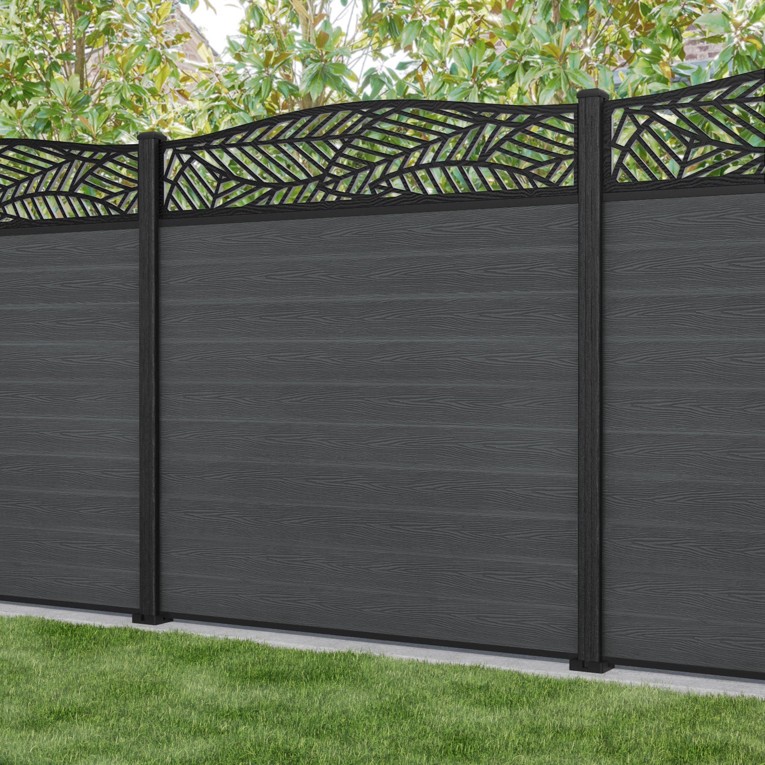 Classic Habitat Curved Top Fence Panel - Dark Grey - with our composite posts