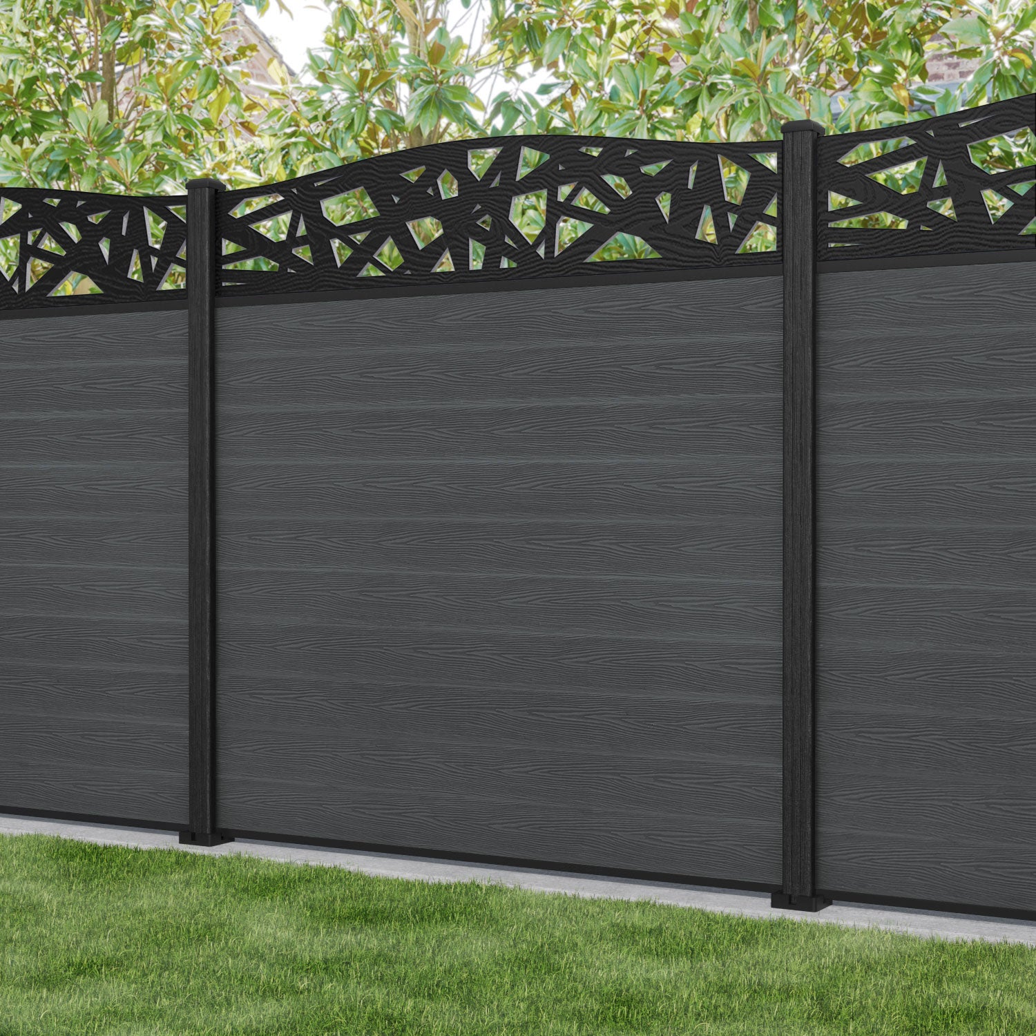 Classic Prism Curved Top Fence Panel - Dark Grey - with our composite posts