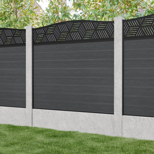 Classic Cubed Curved Top Fence Panel - Dark Grey - for existing concrete posts