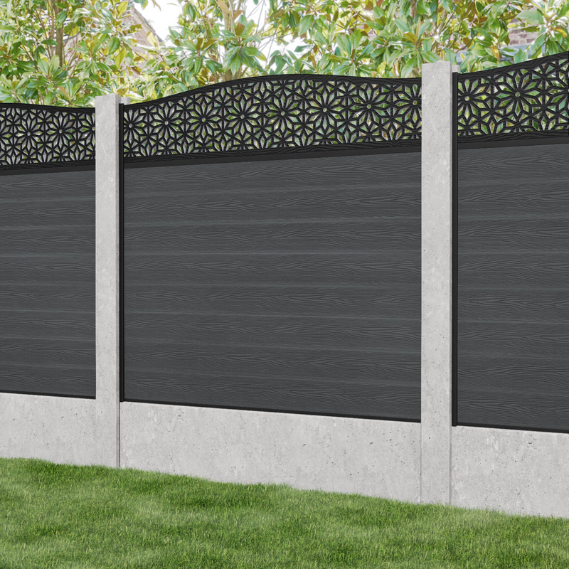 Classic Narwa Curved Top Fence Panel - Dark Grey - for existing concrete posts