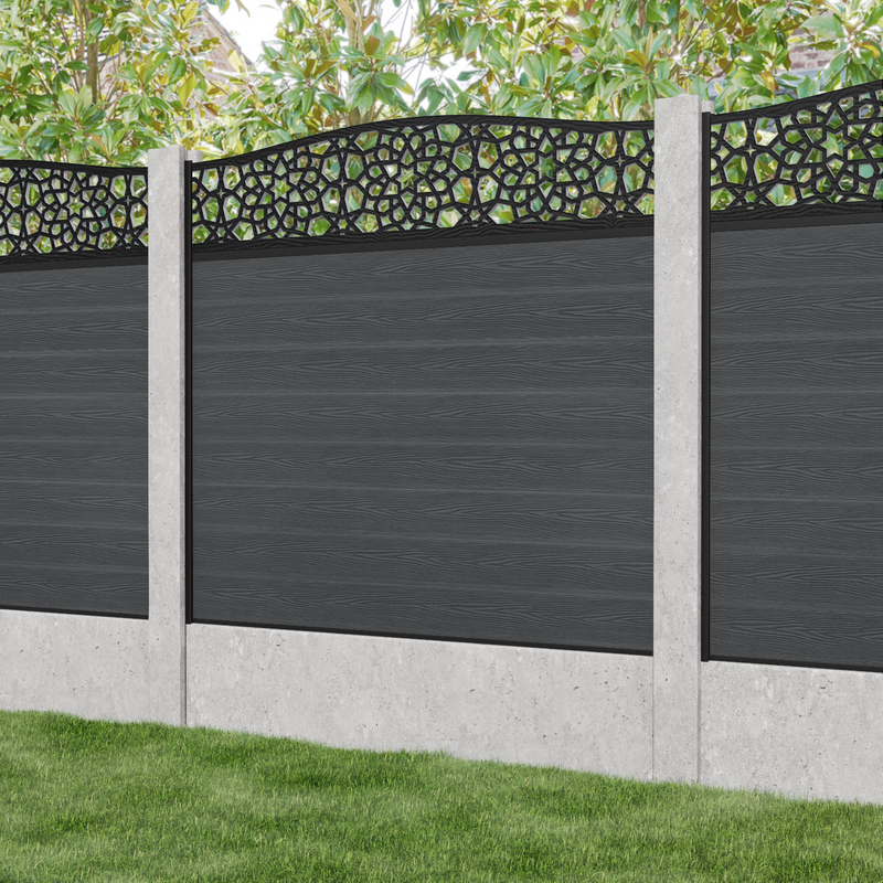 Classic Nazira Curved Top Fence Panel - Dark Grey - for existing concrete posts