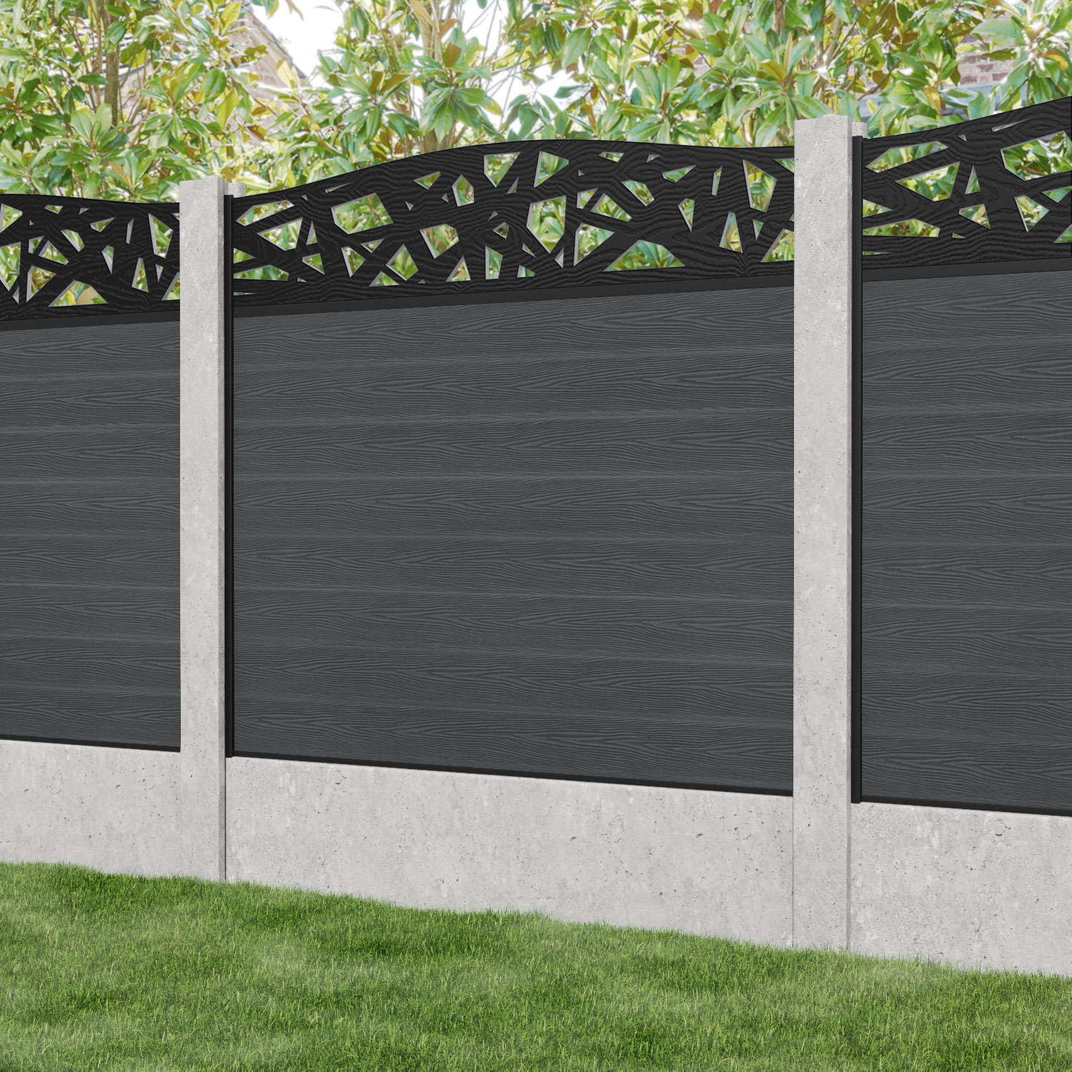 Classic Prism Curved Top Fence Panel - Dark Grey - for existing concrete posts