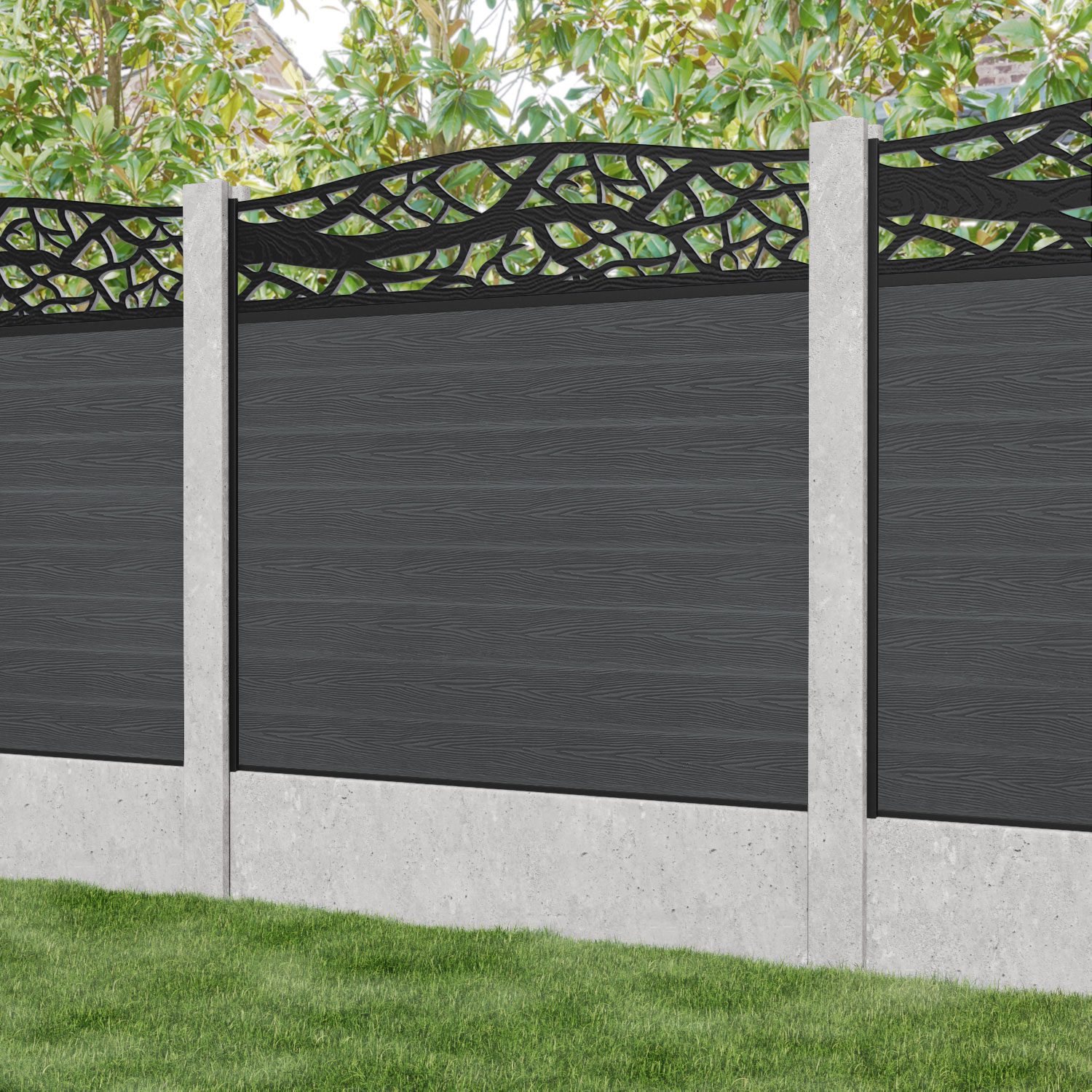 Classic Twilight Curved Top Fence Panel - Dark Grey - for existing concrete posts