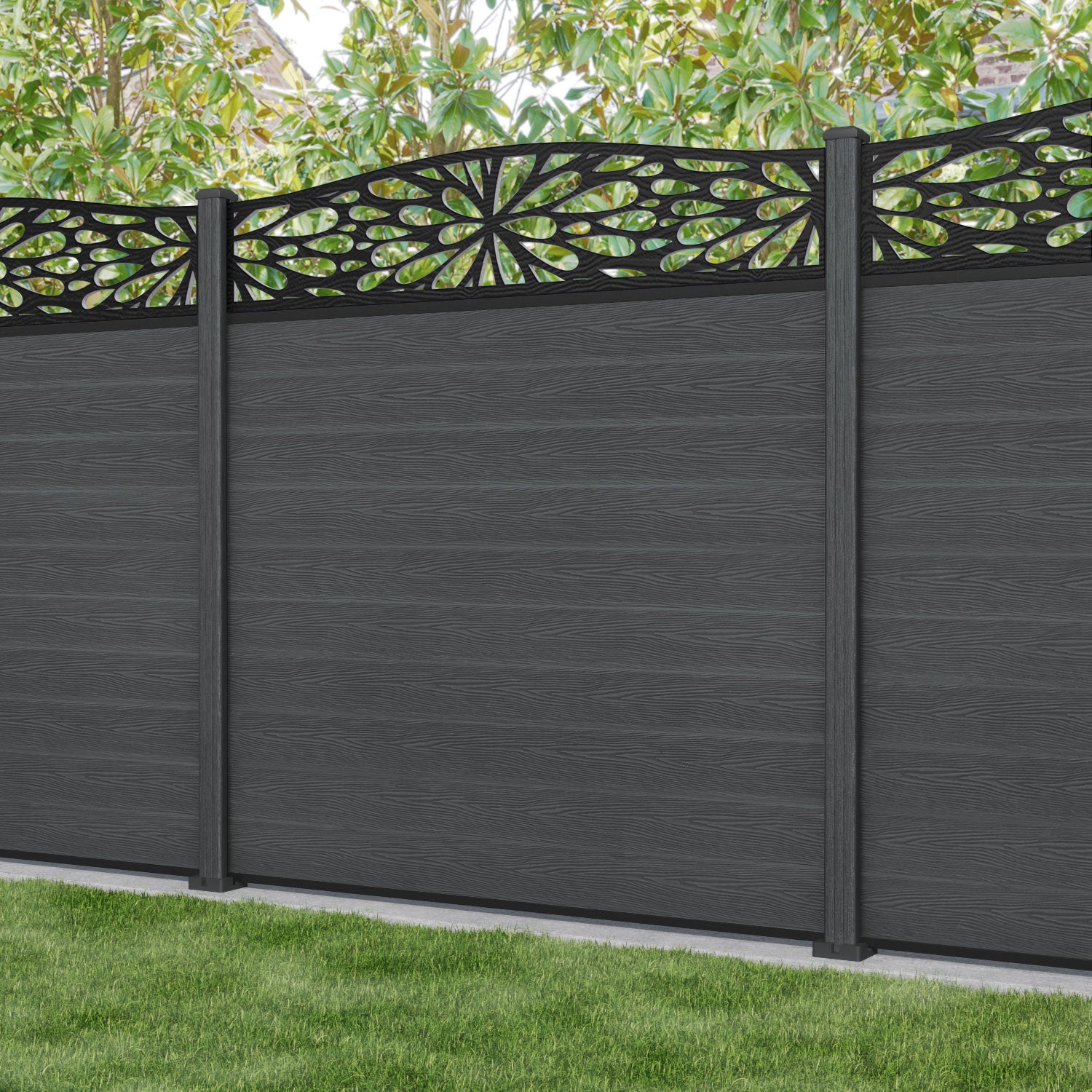 Classic Blossom Curved Top Fence Panel - Dark Grey - with our composite posts