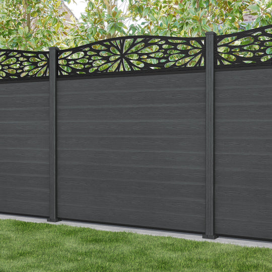 Classic Blossom Curved Top Fence Panel - Dark Grey - with our composite posts