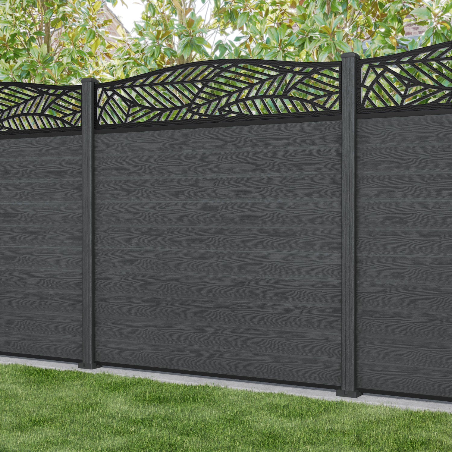 Classic Habitat Curved Top Fence Panel - Dark Grey - with our composite posts