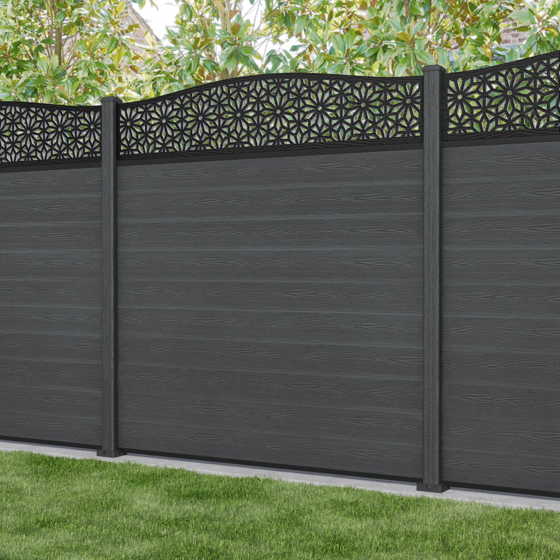 Classic Narwa Curved Top Fence Panel - Dark Grey - with our composite posts